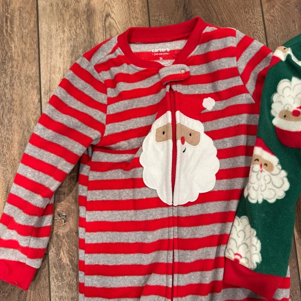 Carters Toddler Fleece Footed Pajamas 3T Bundle Christmas‎ Holiday Santa Unisex
